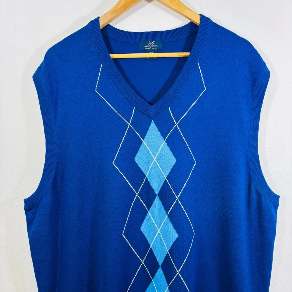 Brooks‎ Brothers 346 Sweater Vest Mens Blue Argyle Diamond Supima Cotton XXL